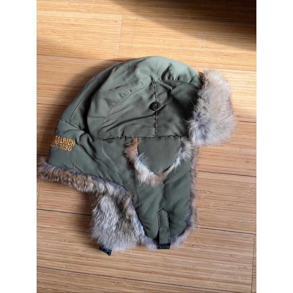 Woolrich OS Trapper Hat Rabbit Fur Lining Green Red Plaid